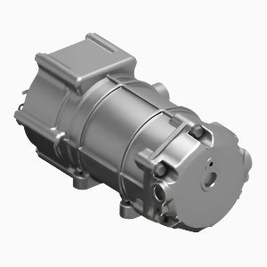 A replacement compressor motor for X2 AC units, shown from a side angle against a white background, identifiable by its metallic structure and cylindrical shape, with mounting ports visible.