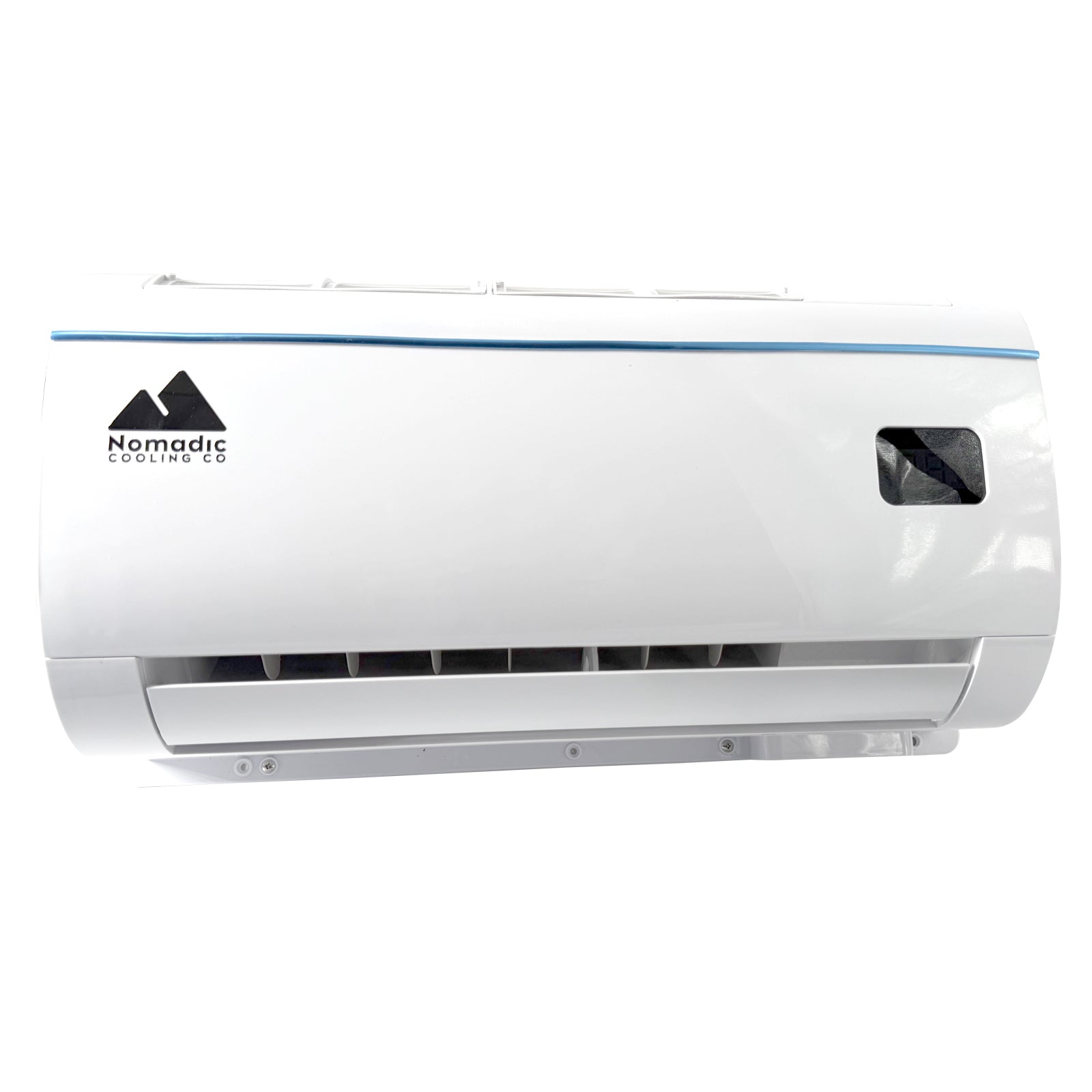 White air conditioner with Nomadic Cooling Co. logo on a white background