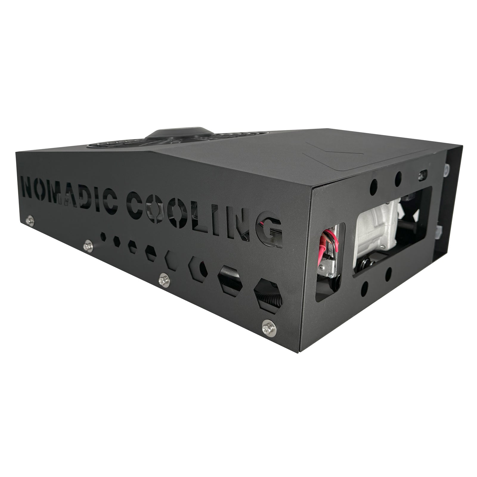 Black cooling unit with 'Nomadic Cooling' branding on a white background