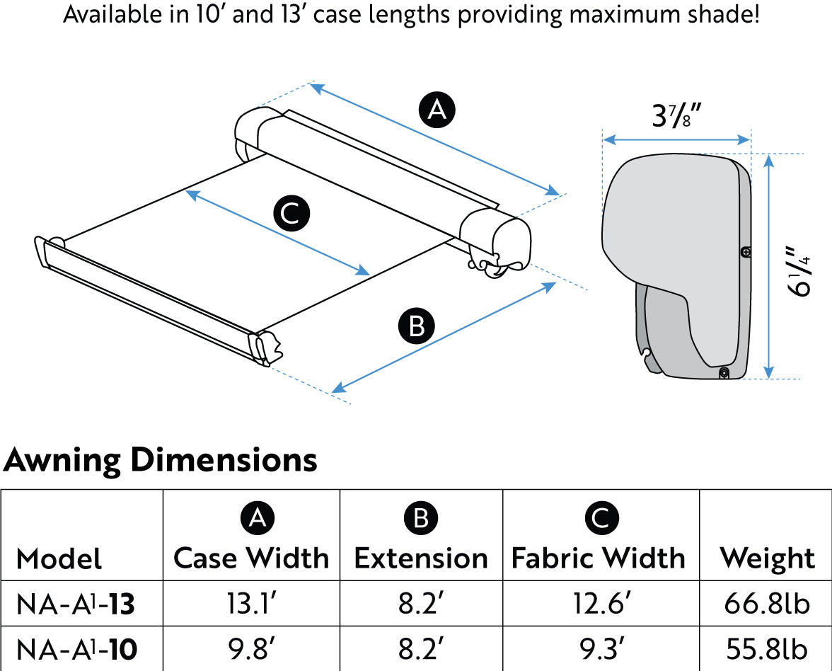 A1 10' and 13' awning dimensions