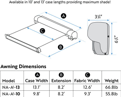 A1 10' and 13' awning dimensions