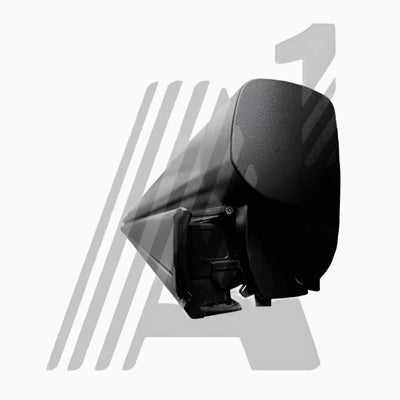 Black electric awning designed for van or RV with sturdy leg support, featuring a heavy-duty aluminum frame and UV-resistant fabric.