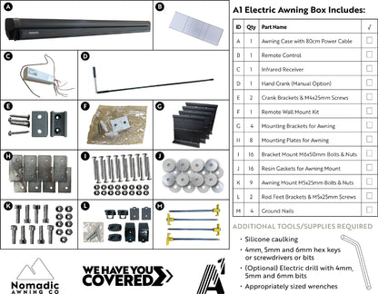 A1 Parts List - everything in the box. Note: Switch for light not included.