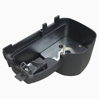 A black end cap replacement kit for an awning case, including visible hardware and fasteners.