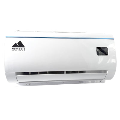 White air conditioner with Nomadic Cooling Co. logo on a white background