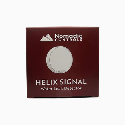 Nomadic Controls Helix Signal water leak detector packaging on a white background