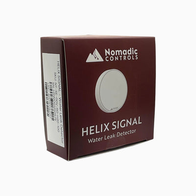 Box of Nomadic Controls Helix Signal water leak detector on a white background